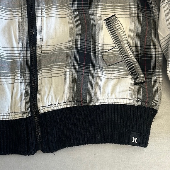 Hurley Black and White Plaid Hoodie Sweatshirt - Picture 3 of 8